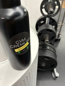 Gym Gremlins sticker on a water bottle